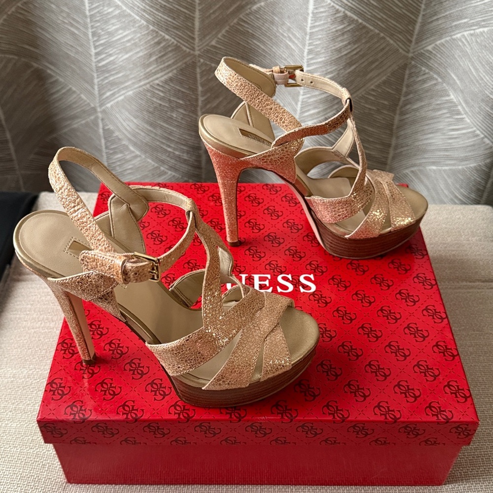 Guess Kymma Leather Platform Heels, Gold Shimmer, 5.5M - Picture 2 of 8